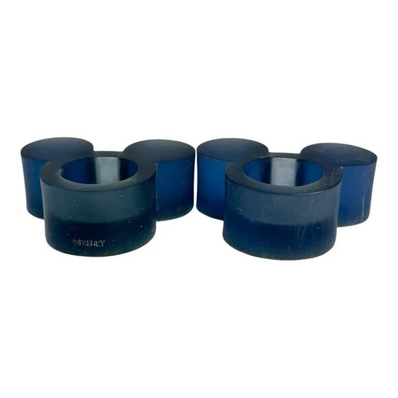Blue Glass Tealight Disney World Mickey Mouse Candle Holders Set Of 2 Vintage Gi - Picture 2 of 6